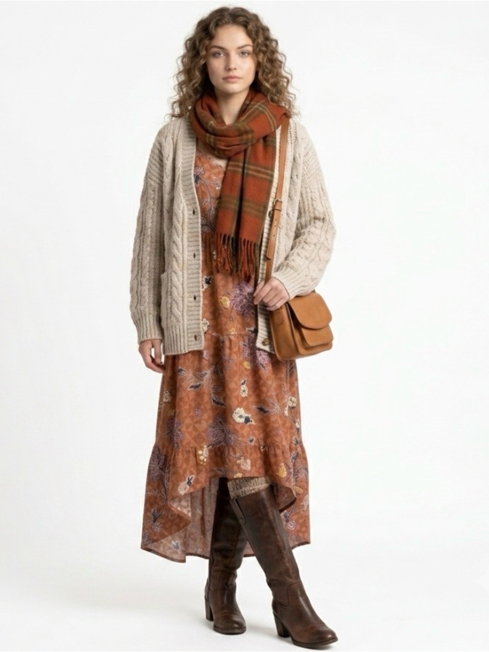 Terracotta Boho Floral Tiered High Low Midi Maxi Dress M Adjustable Straps